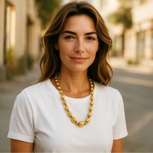 VINTAGE  70s signed and numbered CAROL DAUPLAISE gold tone necklace Sz 11.5”